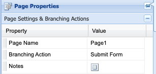 Page Properties with Branching Action set to Submit Form